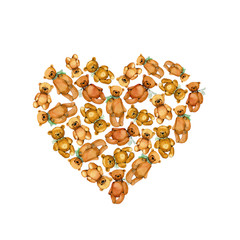 Watercolor Teddy bears forming a heart shape.