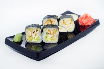 sushi rolls with nori wasabi and ginger cheese