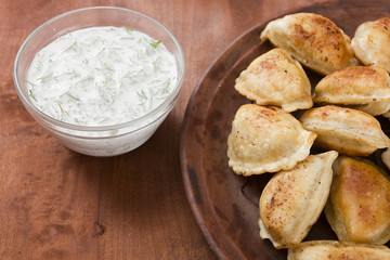 Pierogi fried in the pan until crisp