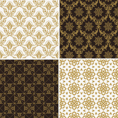 Seamless vintage floral background gold and black pattern
