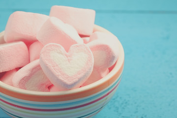 Pink heart shape of marshmallow with filter effect retro vintage
