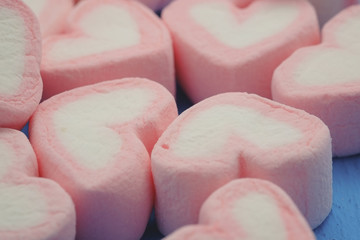 Pink heart shape of marshmallow with filter effect retro vintage