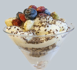 dessert cottage cheese with blueberry and wild strawberry isolated