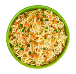 Bowl of instant noodles isolated on white background.