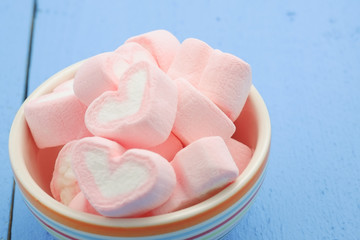Pink heart shape of marshmallow with filter effect retro vintage