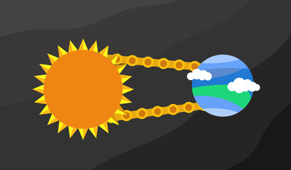 Vector concept showing the idea of solar power; sun driving the earth