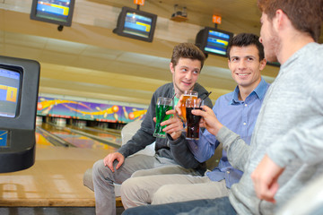 friends in the bowling center