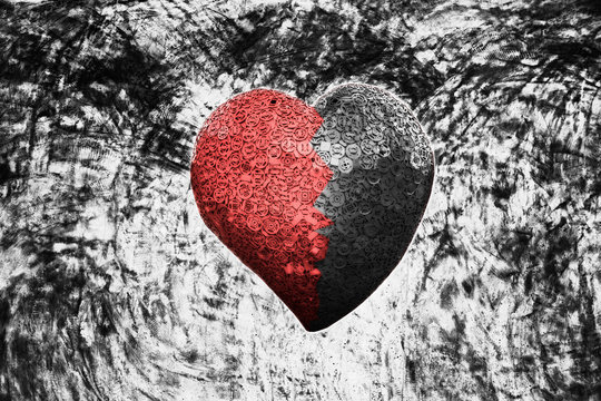 Image of red iron heart on grunge background