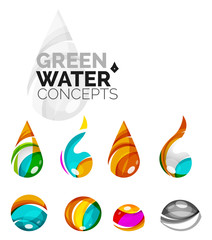 Set of abstract eco water icons, business logotype nature green concepts, clean modern geometric design