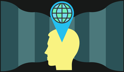 Vector image depicting the idea that the world is in ones head