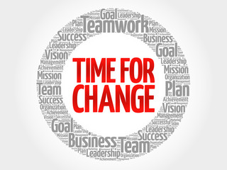 Time for Change circle stamp word cloud, business concept