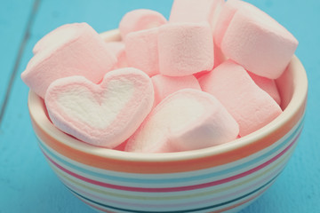 Pink heart shape of marshmallow with filter effect retro vintage