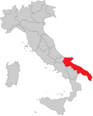 Italien - Apulien (Vektor in Rot)