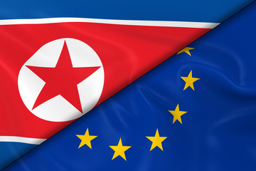 Flags of North Korean and Europe Divided Diagonally - 3D Render