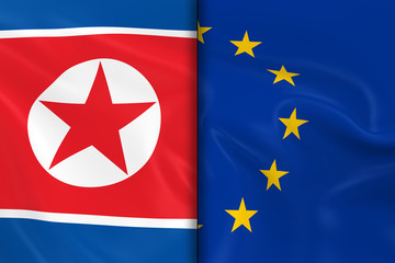 Flags of North Korea and the European Union Split Down the Middl