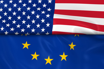 Flags of the USA and the European Union Split in Half - 3D Rende
