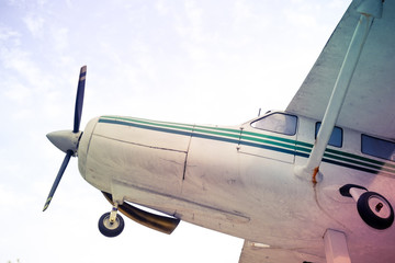 aircraft with a motor-driven propellers with filter effect retro vintage style