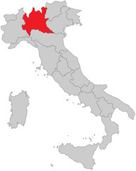 Italien - Lombardei (Vektor in Rot)