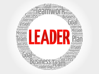 Leader circle stamp word cloud, business concept