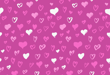 Seamless background pattern with hand drawn textured pink hearts