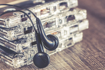 Audio tape cassettes. Music concept.