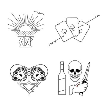 Russian linear tattoo vector set