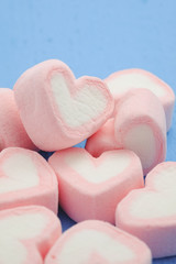 Fototapeta premium Pink heart shape of marshmallow with filter effect retro vintage