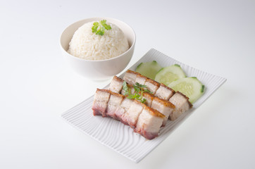 pork. BBQ Pork and Crispy Pork with Rice.