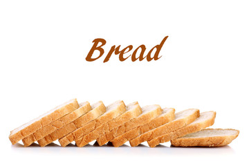 porous sliced white bread on white isolated background with inscription