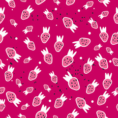 Cute hand dawn colorful strawberries seamless background pattern