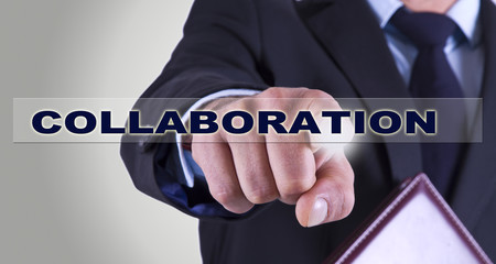 businessman button collaboration with