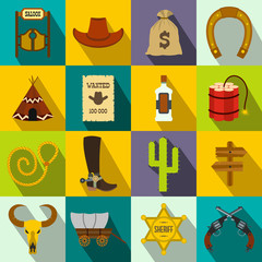 Wild west cowboy flat icons 