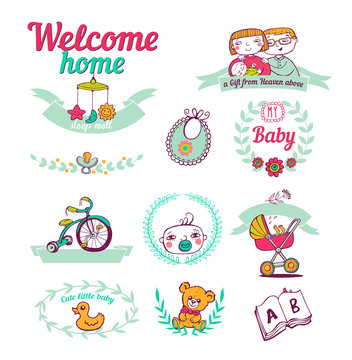 Newborn welcome home,  Icon set 