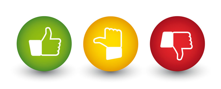 Feedback Buttons - Ampel Farben rot gelb gr&uuml;n mit Daumen Anzeige