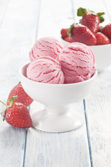 Strawberry ice cream and strawberries.