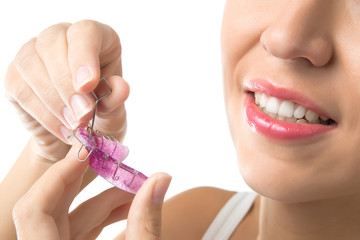 Smiling Woman with orthodontic removable brace