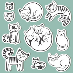 Obraz premium Cute doodle cats with different emotions. 