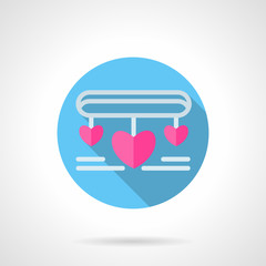 Necklace with pink hearts flat round vector icon