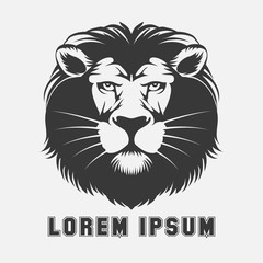 Lion logo element. Animal king head, wildlife emblem, vector illustration
