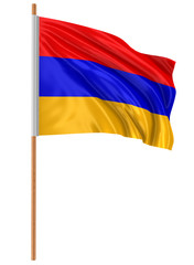 3D Armenian flag with fabric surface texture. White background.