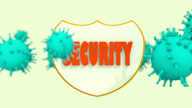 Viruses attacked shield with security text. Anti virus program relative footage. Internet safety