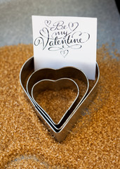 Hearts in brown sugar made with cookie cutter for Valentine's Day