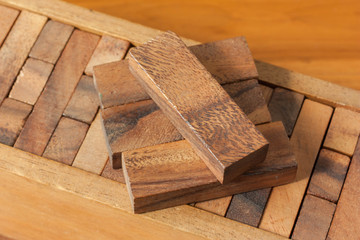 Wood block tower game for children.