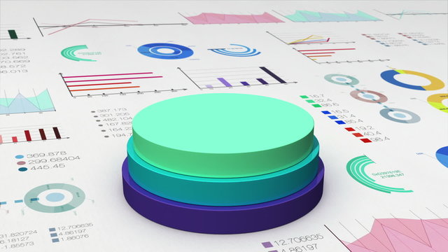 Falling Three circle cylinder diagram on economic graph, financial  chart, for presentation templete(included alpha)