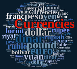 Word cloud related currencies.