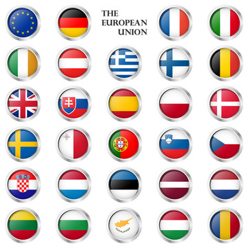 EU button collection with country flags