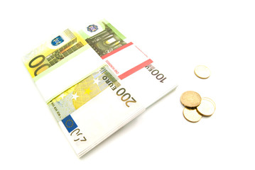 euros banknotes and coins