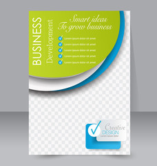 Flyer, brochure, magazine cover template design for education, presentation, website. Blue and green color. Editable vector illustration.