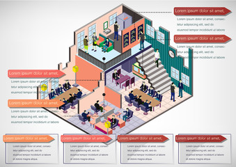 illustration of info graphic interior room concept in isometric graphic