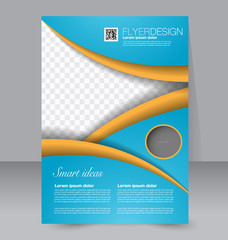 Naklejka premium Flyer, brochure, magazine cover template design for education, presentation, website. Blue and orange color. Editable vector illustration.